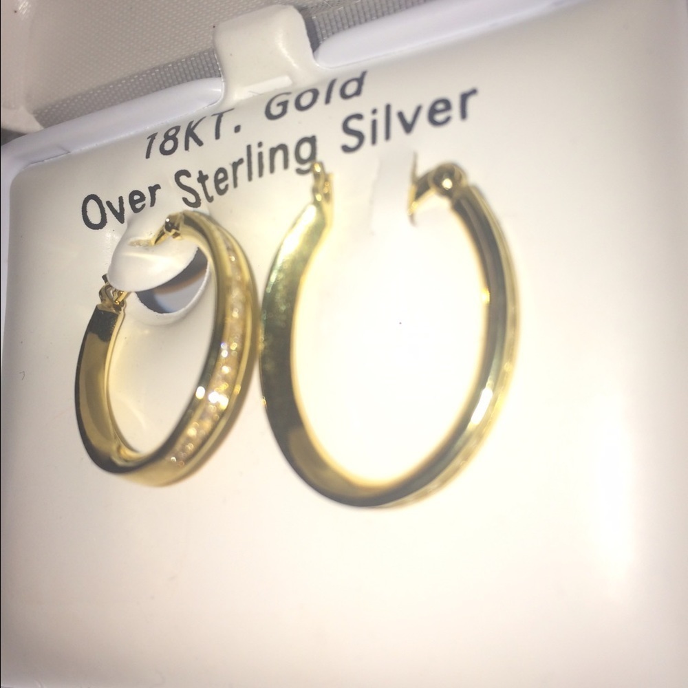 18 Karat Gold Over Sterling Silver 20x22 mm Hoops Cz - Picture 3 of 4